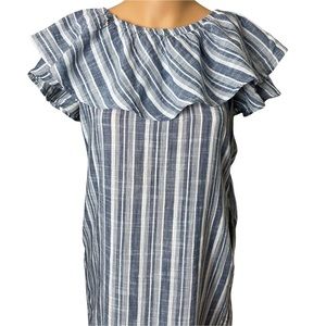 OFF-SHOULDER BOXY VERTICAL STRIPED MINI DRESS L